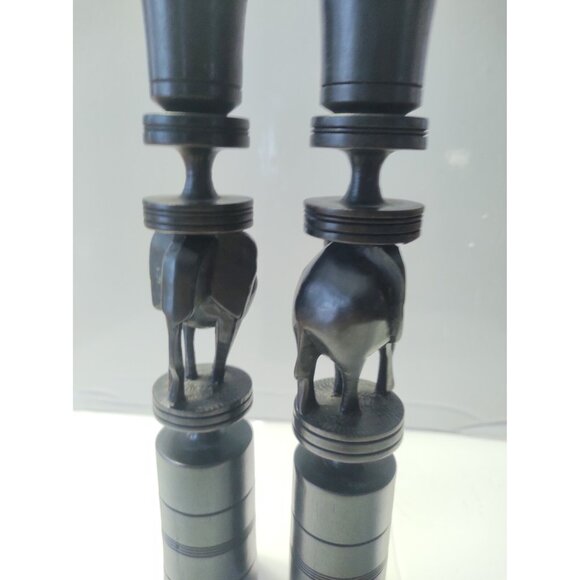 Ebony Wood Carved Elephant Candle Holders set of two 9 1/2" tall - Picture 8 of 13